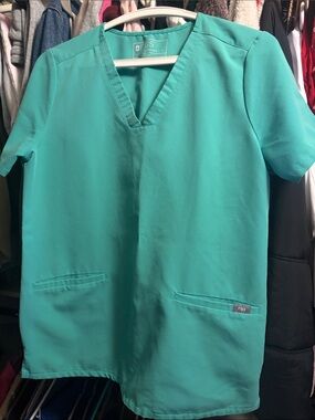 Figs Teal V-Neck Medical Scrub Top